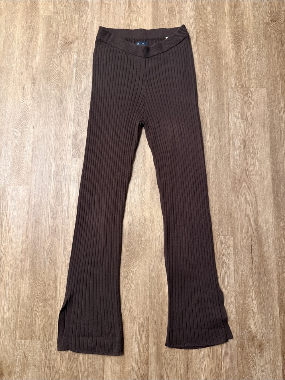 Gap Brown Ribbed Knit Sweater Pants Flare Wide Leg High Waist Loungewear Large
